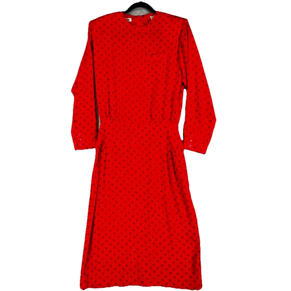 VTG Liz Claiborne 1980s Red Dress 8 10 Polyester All Over Print Office Day Wear